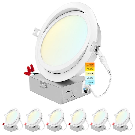 Luxrite 6 Inch Gimbal LED Recessed Downlights 5CCT 2700K-5000K 15W 1400LM Dimmable Wet Rated IC Rated, 6PK LR23746-6PK